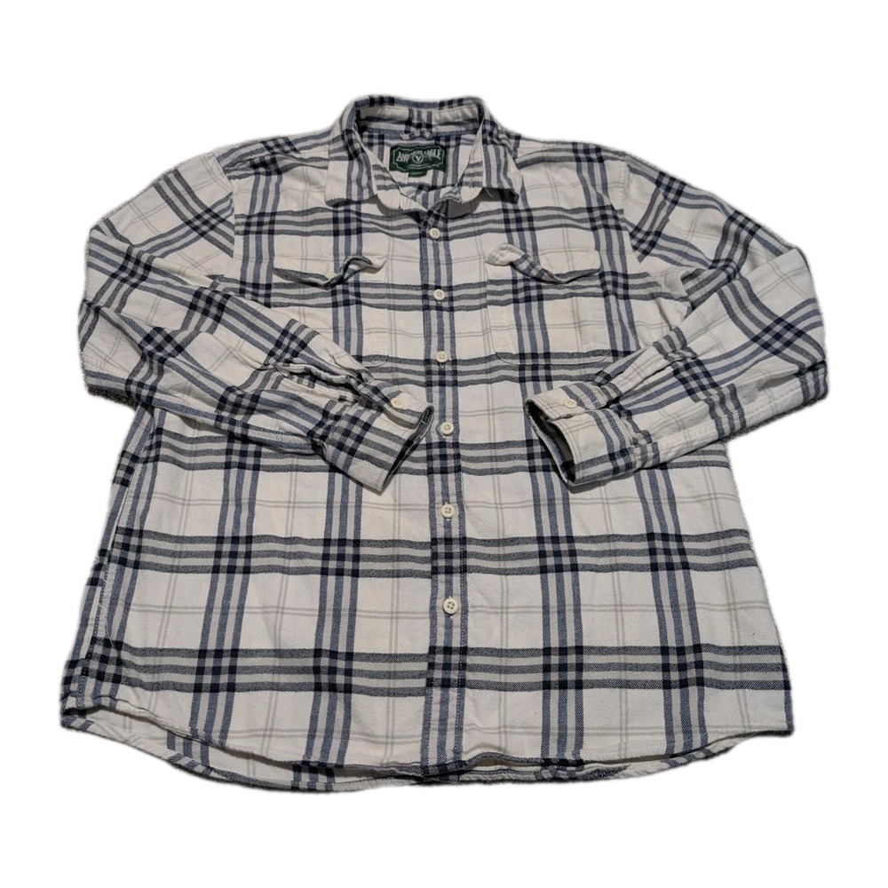 American Eagle Outfitters Vtg Cream Navy Button Front Flannel Shirt Men's Large